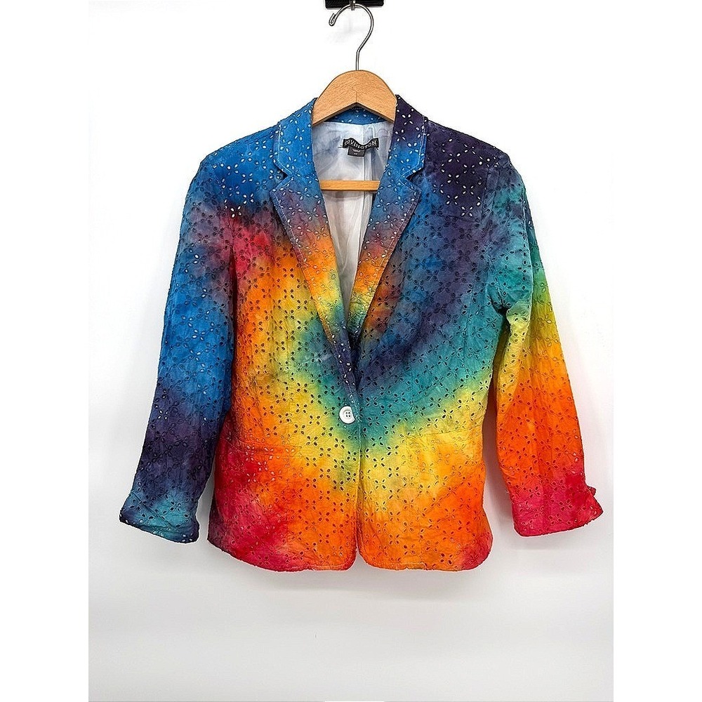 Covington Blazer Rainbow Eyelet Tie Dye Festival Artsy Colorful Vibrant Small